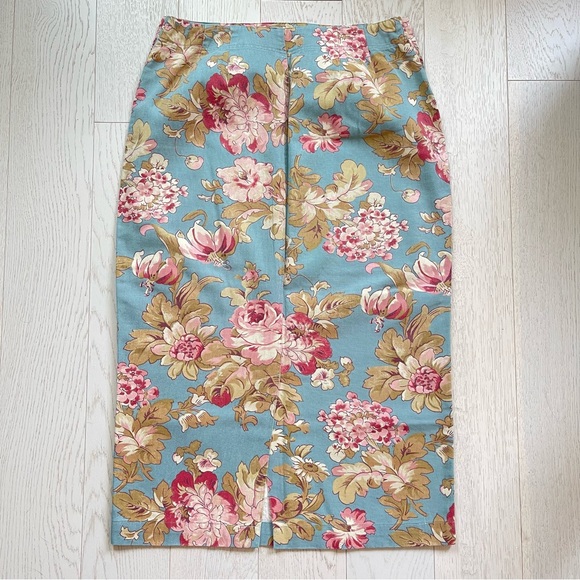 Cambridge Country Store Pansy Big Print Denim Blue longline Maxi Pencil Skirt - Picture 9 of 12